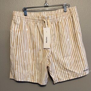 Rhythm. Men’s Cream and White Striped Swim Trunks